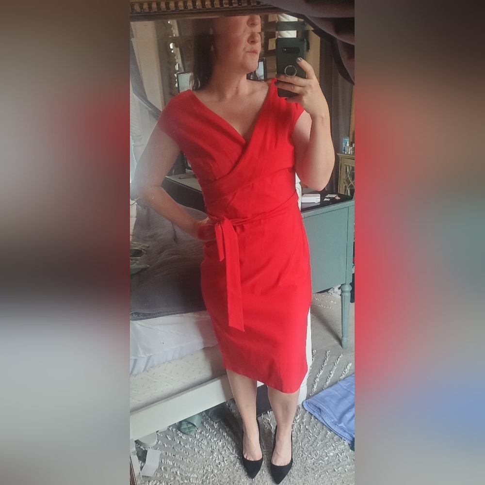 Red Power Pencil Skirt Dress